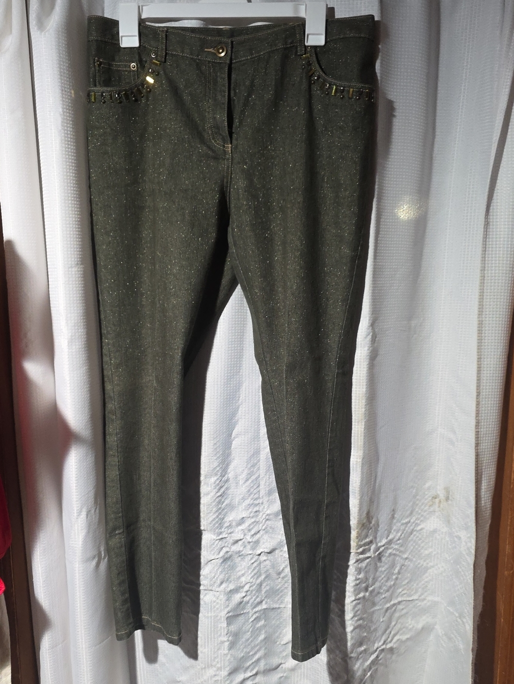 Ruby Rd. Olive Green Skinny Jeans with Subtle Sparkle